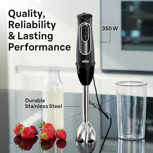 Braun MultiQuick 5 Immersion Hand Blender with Dual Speed + Turbo and Patented Technology, 350W - Includes Beaker and Whisk, Black, MQ505 - My Kitchen Products