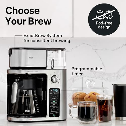 Braun MultiServe Plus 10-Cup Drip Coffee Maker - Hot & Cold Multi-Serve Brewer with Timer and Auto Start, Hot Water Dispenser, Over Ice Function, Stainless Steel & Pod-Free Design, KF9370SI - My Kitchen Products