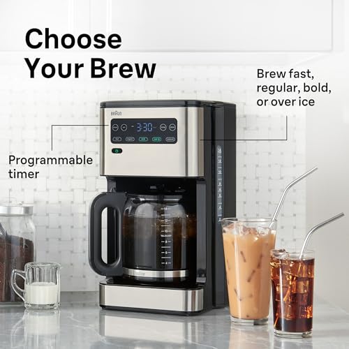 Braun PureFlavor 14‑Cup Programmable Coffee Maker – Fast Brew Speed, Touch Display, Bold & Brew‑Over‑Ice Modes, FlavorCarafe & Adjustable Warm Plate - My Kitchen Products