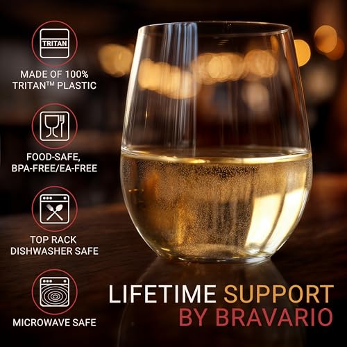 Bravario Unbreakable Stemless Plastic Wine Glasses | Reusable | Shatterproof 100% Tritan Plastic | Dishwasher-Safe | BPA-free | Awesome for Indoor & Outdoor | 16 oz, Set of 4 - My Kitchen Products