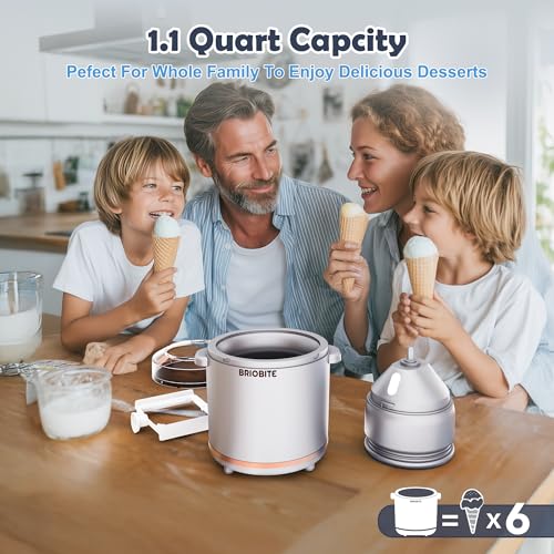 BRIOBITE 1.1 Quart Ice Cream Maker – Electric Ice Cream Machine for Gelato, Milkshakes & Sorbet,Perfect for 2-3 Servings, Easy to Use & Clean,Silver - My Kitchen Products