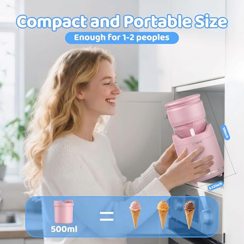 BRIOBITE Ice Cream Maker,Rechargeable Soft Ice Cream Machine with Low Noise,Compact for 1-2 Servings,Perfect for Sorbet,Gelato,Frozen Yogurt,Pink - My Kitchen Products
