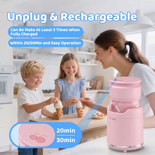 BRIOBITE Ice Cream Maker,Rechargeable Soft Ice Cream Machine with Low Noise,Compact for 1-2 Servings,Perfect for Sorbet,Gelato,Frozen Yogurt,Pink - My Kitchen Products