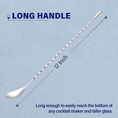 Briout Bar Spoon Cocktail Mixing Stirrers for Drink, Stainless Steel 12 Inches Long Handle, Silver 2 Pieces - My Kitchen Products
