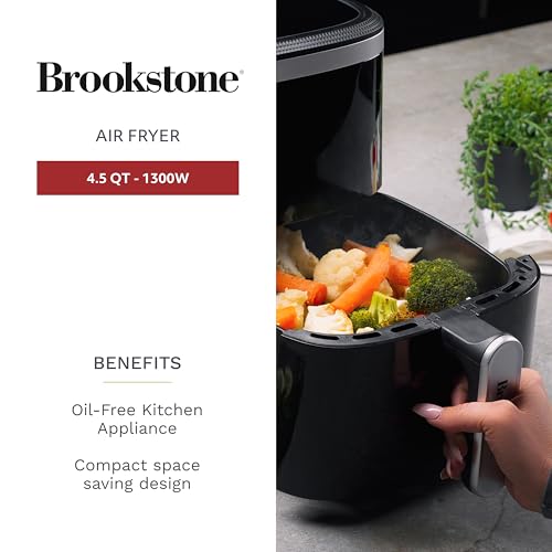 Brookstone Air Fryer – 4.5 Qt, 1300W Large Capacity Fryer with LED Display, 8 Presets, Adjustable Temp, Oil-Free Kitchen Appliance for Baking, Roasting, Frying, Healthy Crispy Meals, Black - My Kitchen Products