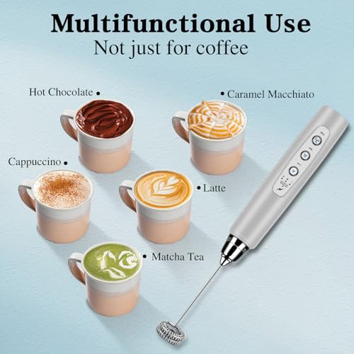 BSRGMS Milk Frother Handheld for Coffee, Electric Whisk 3 Speed Adjustable, Drink Mixer with Stainless 3 Whisks, Rechargeable Hand Frother Wand, Foam Maker for Latte Cappuccino Matcha Egg Silver - My Kitchen Products