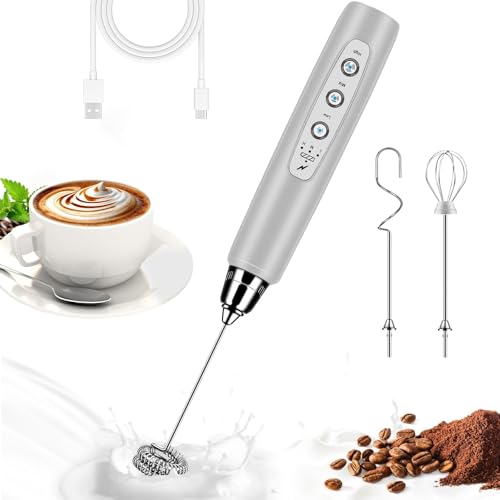 BSRGMS Milk Frother Handheld for Coffee, Electric Whisk 3 Speed Adjustable, Drink Mixer with Stainless 3 Whisks, Rechargeable Hand Frother Wand, Foam Maker for Latte Cappuccino Matcha Egg Silver - My Kitchen Products