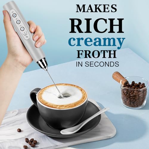BSRGMS Milk Frother Handheld for Coffee, Electric Whisk 3 Speed Adjustable, Drink Mixer with Stainless 3 Whisks, Rechargeable Hand Frother Wand, Foam Maker for Latte Cappuccino Matcha Egg Silver - My Kitchen Products