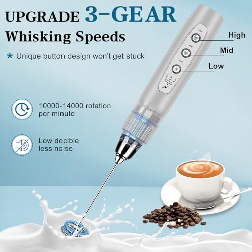 BSRGMS Milk Frother Handheld for Coffee, Electric Whisk 3 Speed Adjustable, Drink Mixer with Stainless 3 Whisks, Rechargeable Hand Frother Wand, Foam Maker for Latte Cappuccino Matcha Egg Silver - My Kitchen Products