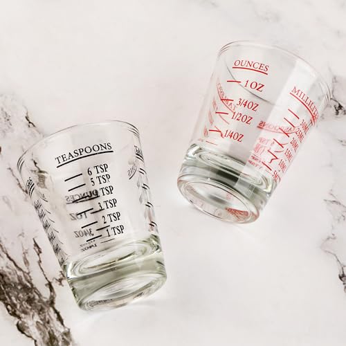BTGLLAS Set of 2 Shot Glasses - Heavy Glass, Perfect for Measuring Espresso, Wine, and More 26-Incremental Measurement 1oz, 6 Tsp, 2 Tbs, 30ml (2, Red+Black) - My Kitchen Products