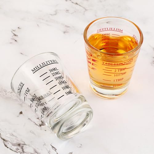 BTGLLAS Set of 2 Shot Glasses - Heavy Glass, Perfect for Measuring Espresso, Wine, and More 26-Incremental Measurement 1oz, 6 Tsp, 2 Tbs, 30ml (2, Red+Black) - My Kitchen Products