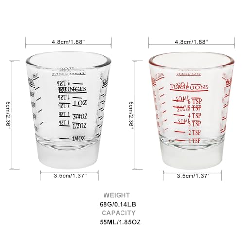 BTGLLAS Set of 2 Shot Glasses - Heavy Glass, Perfect for Measuring Espresso, Wine, and More 26-Incremental Measurement 1oz, 6 Tsp, 2 Tbs, 30ml (2, Red+Black) - My Kitchen Products