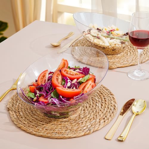 bUCLA 54 OZ Clear Plastic Serving Bowls (12 Pack) - Angled Serving Bowls Disposable for Chip&Candy - Party Table Salad and Fruit - My Kitchen Products