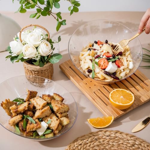 bUCLA 54 OZ Clear Plastic Serving Bowls (12 Pack) - Angled Serving Bowls Disposable for Chip&Candy - Party Table Salad and Fruit - My Kitchen Products