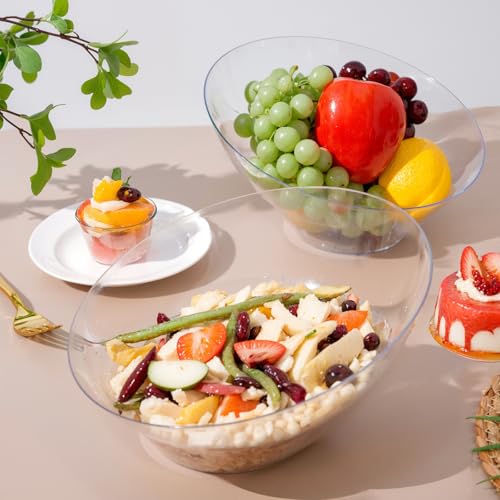 bUCLA 54 OZ Clear Plastic Serving Bowls (12 Pack) - Angled Serving Bowls Disposable for Chip&Candy - Party Table Salad and Fruit - My Kitchen Products