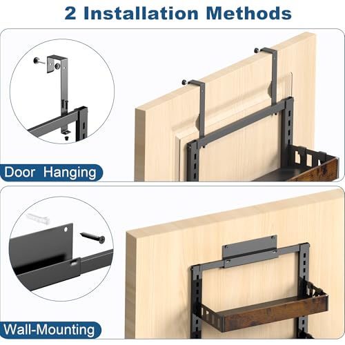 BUKFEN 6-Tier Over the Door Pantry Organizer, 2-in-1 Door Hanging or Wall Mounted Spice Rack with Adjustable Wooden Baskets, Heavy Duty Metal Storage Shelf, 12 Hooks for Kitchen, Bathroom, Closet - My Kitchen Products