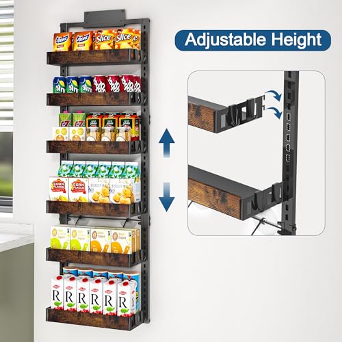BUKFEN 6-Tier Over the Door Pantry Organizer, 2-in-1 Door Hanging or Wall Mounted Spice Rack with Adjustable Wooden Baskets, Heavy Duty Metal Storage Shelf, 12 Hooks for Kitchen, Bathroom, Closet - My Kitchen Products