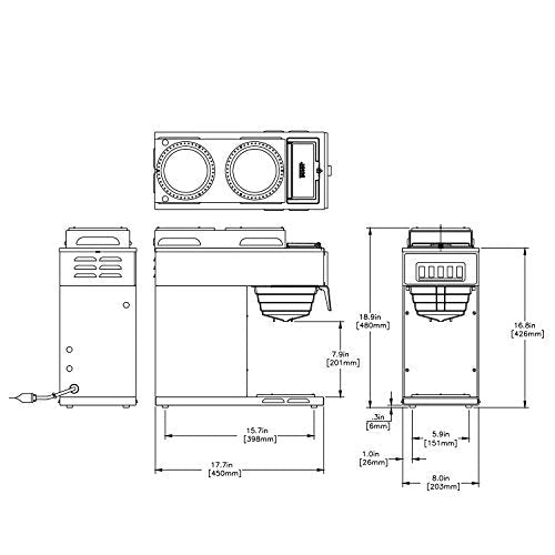 BUNN 13300.0004 VP17-3SS2U Pourover Commercial Coffee Brewer with One Lower and Two Upper Warmers, Stainless Steel - My Kitchen Products