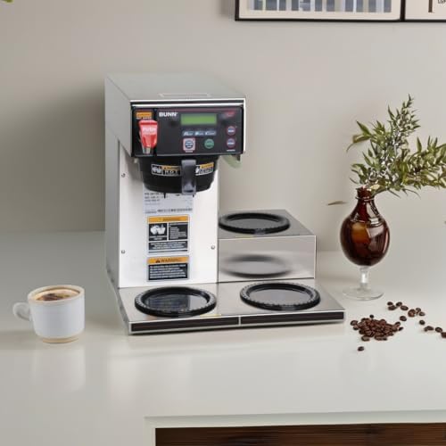 BUNN Axiom DV-3, Dual Voltage Automatic Commercial 12-Cup Coffee Maker, 3 Lower Warmers, 38700.0009,Grey, 7.5 Gallons - My Kitchen Products