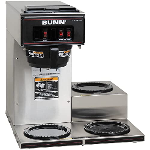 BUNN VP17-3, 12-Cup Low Profile Pourover Commercial Coffee Maker, 3 Lower Warmers, 13300.0003,Silver - My Kitchen Products
