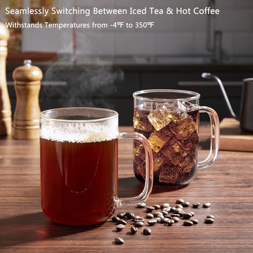 BWODYAY Glass Coffee Mugs, 20 oz Ice coffee cups, Large Clear Tea Cups Set of 2, Glass Mugs with Handles, Glass Cups for Latte, Cappuccino, and Tea - My Kitchen Products