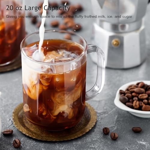 BWODYAY Glass Coffee Mugs, 20 oz Ice coffee cups, Large Clear Tea Cups Set of 2, Glass Mugs with Handles, Glass Cups for Latte, Cappuccino, and Tea - My Kitchen Products