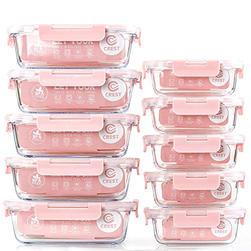 C CREST [10 Pack] Glass Meal Prep Containers, Food Storage Containers with Lids Airtight, Glass Lunch Boxes, Microwave, Oven, Freezer and Dishwasher Safe - My Kitchen Products