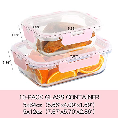 C CREST [10 Pack] Glass Meal Prep Containers, Food Storage Containers with Lids Airtight, Glass Lunch Boxes, Microwave, Oven, Freezer and Dishwasher Safe - My Kitchen Products