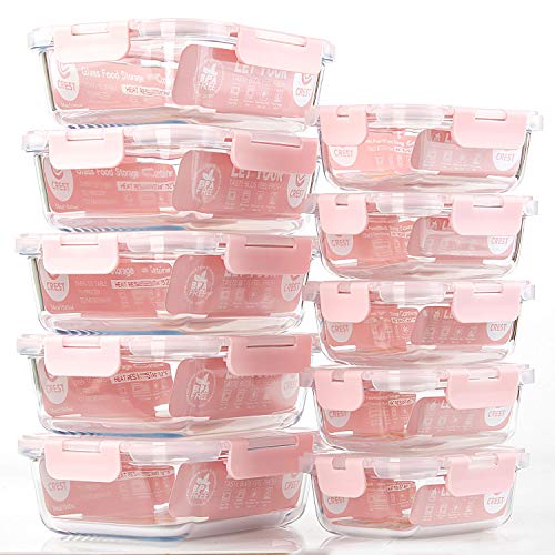 C CREST [10 Pack] Glass Meal Prep Containers, Food Storage Containers with Lids Airtight, Glass Lunch Boxes, Microwave, Oven, Freezer and Dishwasher Safe - My Kitchen Products