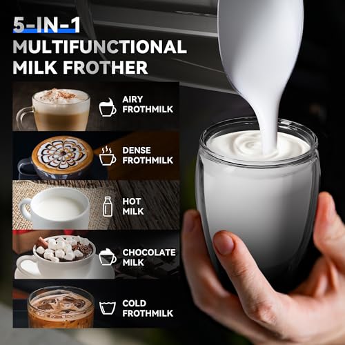 CafeGrace 5-in-1 Milk Frother and Steamer, 21 oz Split Milk Frother, Removable Automatic Electric Milk Frother Dishwasher Safe, for Latte, Cappuccino, Hot and Cold Milk Froth, Chocolate Milk - My Kitchen Products