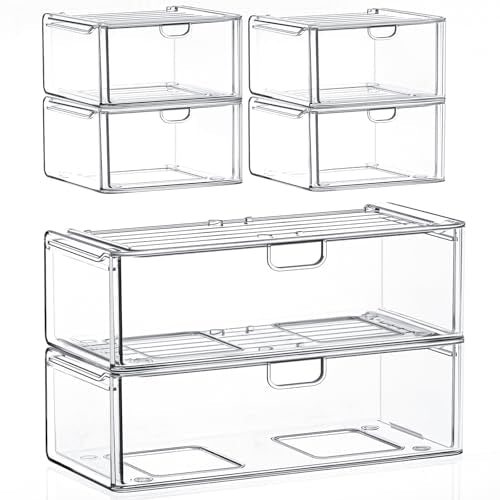 caktraie Acrylic Stackable Storage Drawers Set of 6, Clear Plastic Storage Drawer Organzier, Storage