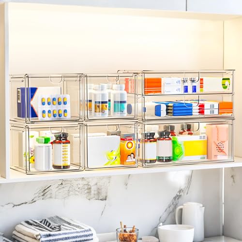 caktraie Acrylic Stackable Storage Drawers Set of 6, Clear Plastic Storage Drawer Organzier, Storage Organizer, Makeup Organizer,Ideal for Vanity, Bathroom,Cabinet,Pantry Organization - My Kitchen Products