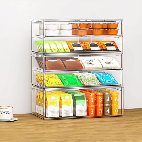 caktraie Acrylic Stackable Storage Drawers Set of 6, Clear Plastic Storage Drawer Organzier, Storage Organizer, Makeup Organizer,Ideal for Vanity, Bathroom,Cabinet,Pantry Organization - My Kitchen Products