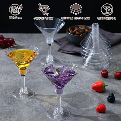 CALBODE 40 Pack Plastic Martini Glasses 5 Oz Disposable Cocktail Glasses, Tall Mini Martini Cups, Plastic Margarita Glasses Perfect for Summer Party Birthday Wedding Poolside and All Events - My Kitchen Products