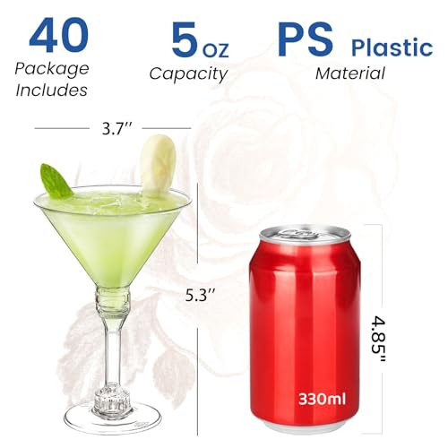 CALBODE 40 Pack Plastic Martini Glasses 5 Oz Disposable Cocktail Glasses, Tall Mini Martini Cups, Plastic Margarita Glasses Perfect for Summer Party Birthday Wedding Poolside and All Events - My Kitchen Products