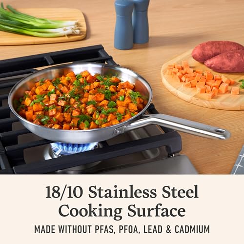 Calphalon Brushed 3-Ply Stainless Steel Cookware Set w/Turbo Heat Tech 3 Piece Includes Fry and Sauce Pan Set, Induction, Oven Safe 450F, Brushed Stainless Silver - My Kitchen Products