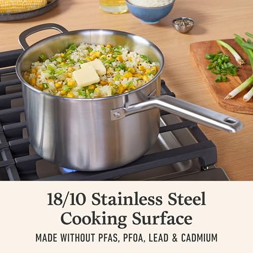 Calphalon Brushed 3-Ply Stainless Steel Cookware Set w/Turbo Heat Tech 4.5Qt Sauce Pan with Lid, Induction, Oven Safe 450F, Brushed Satinless Silver - My Kitchen Products