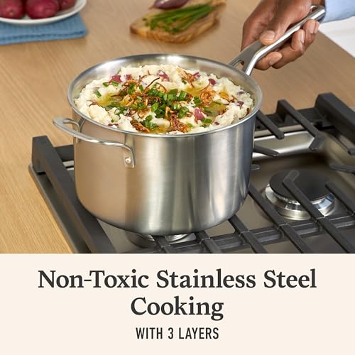Calphalon Brushed 3-Ply Stainless Steel Cookware Set w/Turbo Heat Tech 4.5Qt Sauce Pan with Lid, Induction, Oven Safe 450F, Brushed Satinless Silver - My Kitchen Products