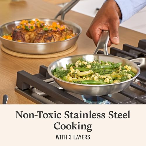 Calphalon Brushed 3-Ply Stainless Steel Cookware Set w/Turbo Heat Tech 6 Piece Includes Frying Pans, Pots and Pans Set, Induction, Oven Safe 450F, Brushed Stainless Silver - My Kitchen Products