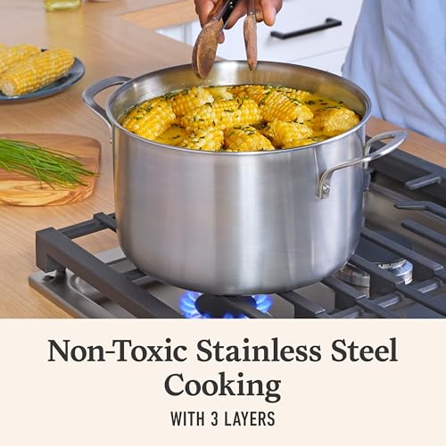 Calphalon Brushed 3-Ply Stainless Steel Cookware Set w/Turbo Heat Tech 6Qt Stock Pot with Lid, Induction, Oven Safe 450F, Brushed Stainless Silver - My Kitchen Products