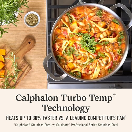 Calphalon Brushed 3-Ply Stainless Steel Cookware Set w/Turbo Heat Tech 6Qt Stock Pot with Lid, Induction, Oven Safe 450F, Brushed Stainless Silver - My Kitchen Products