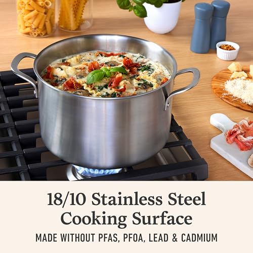 Calphalon Brushed 3-Ply Stainless Steel Cookware Set w/Turbo Heat Tech 6Qt Stock Pot with Lid, Induction, Oven Safe 450F, Brushed Stainless Silver - My Kitchen Products