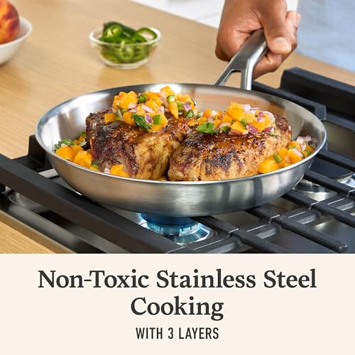 Calphalon Brushed 3-Ply Stainless Steel Cookware w/Turbo Heat Tech 10" Fry Pan, Induction, Oven Safe 450F, Brushed Stainless Silver - My Kitchen Products