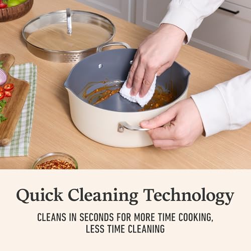 Calphalon Ceramic Nonstick 5 Quart Dutch Oven with Lid, Easy Cleanup Ceramic Pot for Soups, Stews, Braises, PFAS-Free Cookware, Dishwasher Safe, Flour - My Kitchen Products