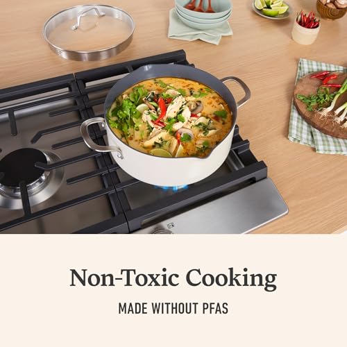 Calphalon Ceramic Nonstick 5 Quart Dutch Oven with Lid, Easy Cleanup Ceramic Pot for Soups, Stews, Braises, PFAS-Free Cookware, Dishwasher Safe, Flour - My Kitchen Products