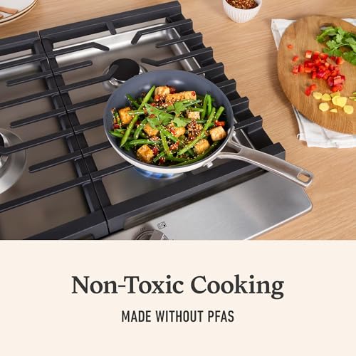Calphalon Ceramic Nonstick 8 inch and 10 inch Frying Pan Set, Easy Cleanup Ceramic Pans for Searing, Sauteing, PFAS-Free Cookware, Dishwasher Safe, Oven Safe, Flour - My Kitchen Products