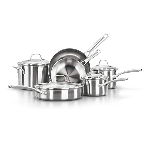 Calphalon Classic Stainless Steel Cookware Set, 10-Piece, Impact-Bonded Aluminum Base, Stay-Cool Handles, Oven Safe 450F, Silver - My Kitchen Products