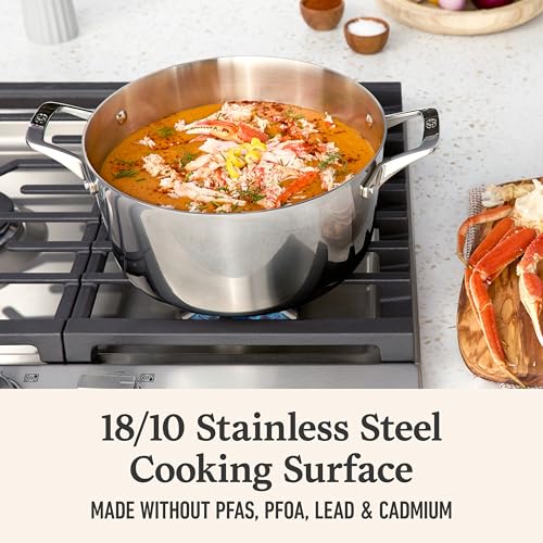 Calphalon Premier Polished 5-Ply Stainless Steel Cookware Set w/Turbo Heat Tech 12 Piece Includes Frying Pans, Pots and Pans Set, Induction, Oven Safe 500F, PFOA Free, Polished Stainless Silver - My Kitchen Products
