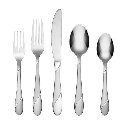Cambridge Silverware Set, Swirl Sand 89-Piece Flatware Set, Service For 12, 18/0 Stainless Steel, Dishwasher