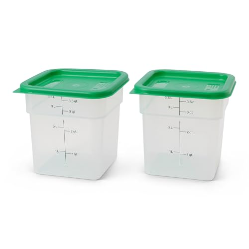 Cambro Food Storage Container with Lid (Microwave Safe and BPA-Free) - 2 Pack - Classic Series Square with Green Lid - 4 QT (Quart) - Commercial Grade for Food Prep (Translucent) - My Kitchen Products